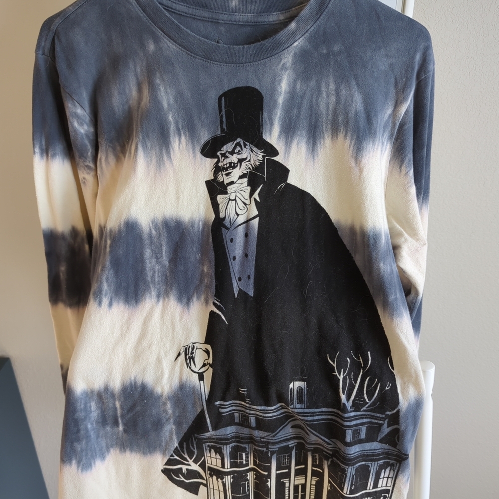 NEW Disney Parks Gray Haunted Mansion Hatbox Ghost Tie-Dye Long Sleeve Medium